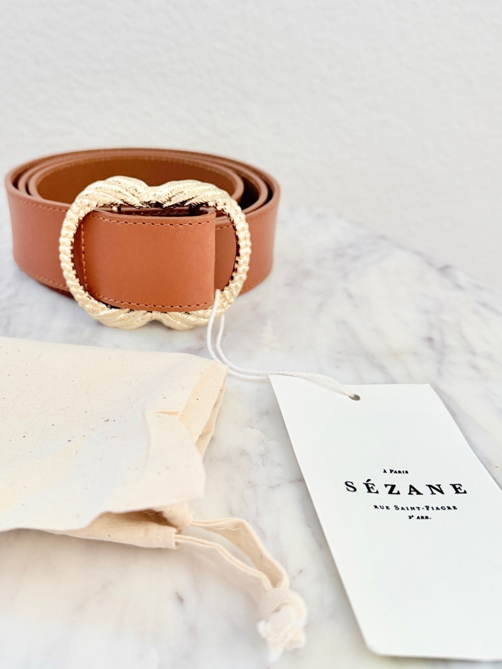 🌟 Sézane Artemis Waist Belt Natural Heritage Caramel Brown Leather 100